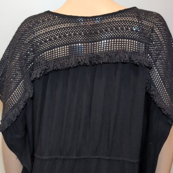 HOLIDAY By F&F Kaftan Dress Fringe Trim Sheer Crochet Drawstring Swim Cover Up - Picture 9 of 14